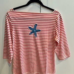 Tommy Bahama Red and White Striped Top with Blue Starfish